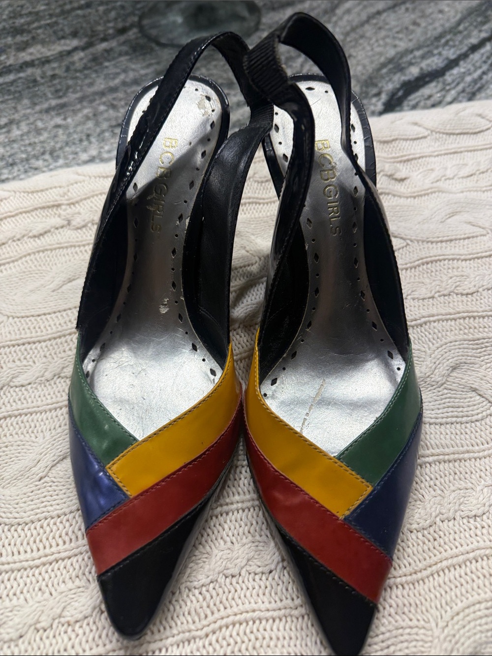 BCBGirls Multicolor Pointed-Toe Colorblock Slingbacks